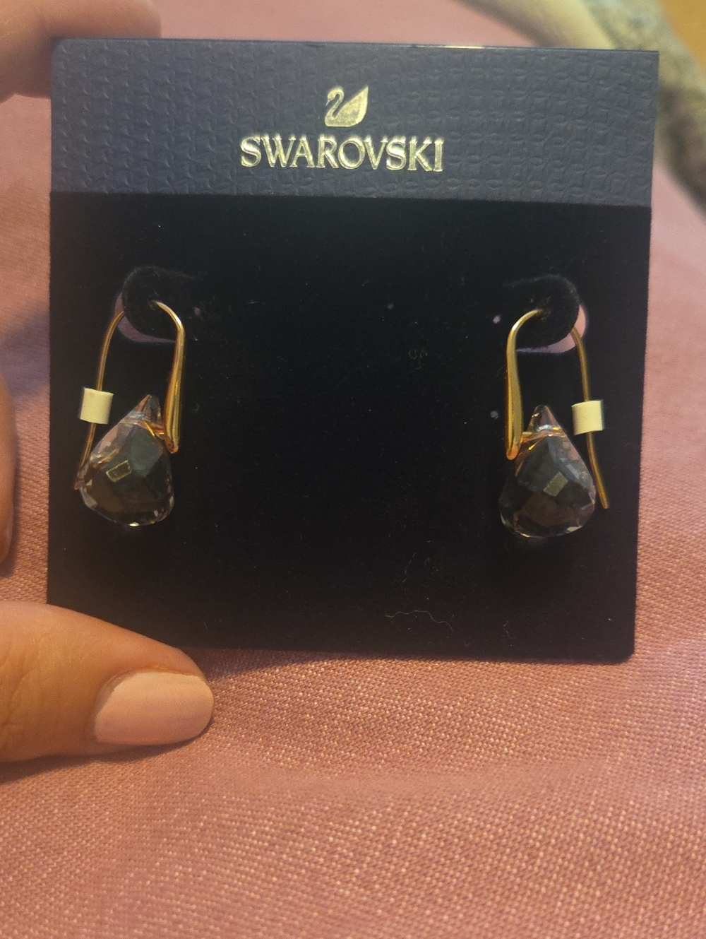Swarovski Gold Teardrop Crystal Earrings - Pink